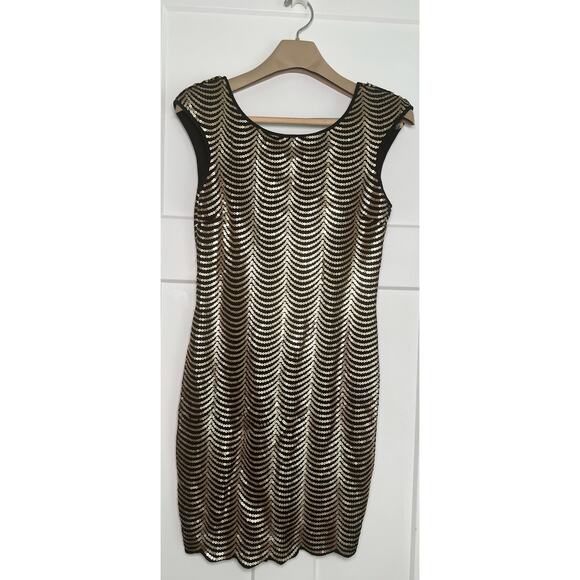 Lipsy Bodycon‎ Sequin Dress Black Gold US Size 10 - Picture 1 of 16